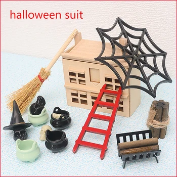 1 комплект 1: 12 Кукольный домик, миниатюрная мебель для Хэллоуина, шкаф для хранения украшений, Шляпа Ведьмы, модель паутины, Игрушка для декора