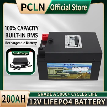12V 200Ah LiFePO4 Литий-Железо-Фосфатный Аккумулятор Встроенный BMS Для Замены Большей части Резервного источника питания Домашний Накопитель Энергии + Зарядное устройство