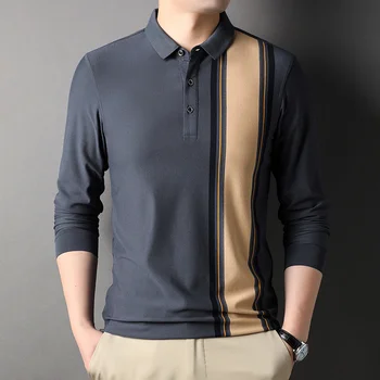 2022 Новая модная Мужская Дизайнерская однотонная брендовая рубашка поло обычного покроя, повседневные Полосатые Корейские топы с длинными рукавами, мужская одежда высшего качества.