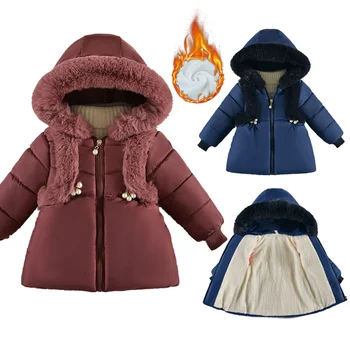 2023 Зимние пуховики для девочек Новые Модные детские куртки с большим меховым воротником, теплая верхняя одежда, Детская одежда, пальто с капюшоном для маленьких девочек