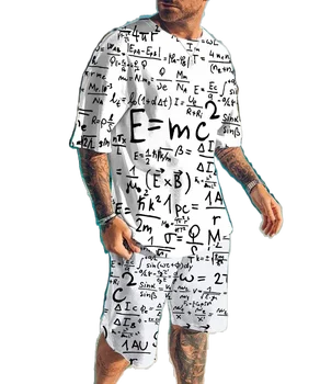 2023 Летний мужской топ с 3D-принтом и рисунком математического уравнения, футболка с коротким рукавом + спортивные шорты, спортивный комплект из двух предметов
