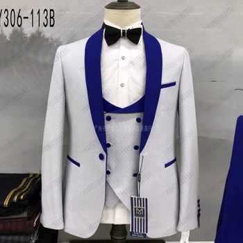 2023 Модный Новый мужской костюм в горошек, пальто, брюки, жилет, комплект из 3 предметов / Мужской Приталенный Банкетный деловой костюм, Блейзеры, куртка, брюки