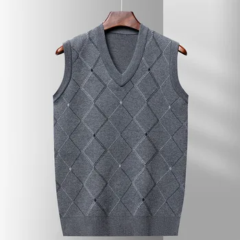 2023, Осенне-зимний новый мужской пуловер, вязаный теплый жилет, утолщенный свитер с V-образным вырезом, жилет