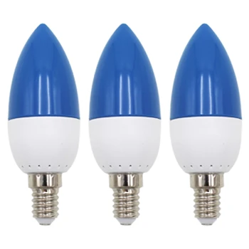 3X Светодиодная лампа E14 с цветным подсвечником, цветная свеча, синяя