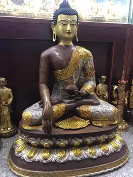 63 см Тибетское ремесло позолоченная статуя Будды из чистой меди украшения бронзовой статуи Шакьямуни