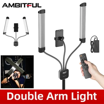 AMBITFUL AL-20 40W 3000K-6000K Double Arms Fill LED Light Длинные Полосы Светодиодного Освещения с ЖК-Экраном для Прямой Трансляции в Фотостудии