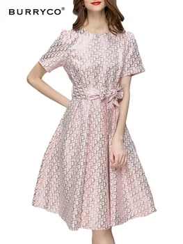 BURRYCO Женское новое летнее платье 2023 Fairy Fashion с поясом, высококачественное платье с круглым вырезом и коротким рукавом, Нежное платье темперамента