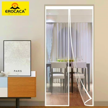 EROCACA EVA Прозрачный Дверной Экран Теплый Ветрозащитный Занавес Неперфорированная Дверная Пленка Для Кондиционирования Воздуха Магнитное Автоматическое Закрывание