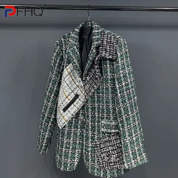 PFHQ 2023 Модный Клетчатый Лоскутный Нишевый Дизайн Мужской Костюм Куртки Высококачественный Оригинальный Осенний Блейзер Элегантное Стильное Повседневное Пальто