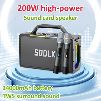 SODLK 200 Вт Высокомощный Bluetooth-Динамик TWS Wireless Party Box Открытый RGB Караоке Портативный 3D Объемный Сабвуфер С Реверберацией Динамик