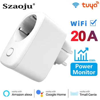 Szaoju 16 /20A EU Smart Plug Tuya Wifi Розетка с функцией мониторинга энергопотребления, Голосовое управление Alexa Яндекс Алиса Google Home