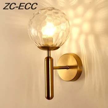 ZC-ECC Декоративный Светодиодный настенный светильник, современное внутреннее бра, Железный Стеклянный шар, Золотисто-черные светильники E27 для прикроватной тумбочки в спальне, Домашней лестницы