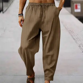 Брюки со средней талией, удобные широкие мужские спортивные брюки, эластичный пояс, мягкая дышащая ткань, полосатый дизайн для спортивного досуга