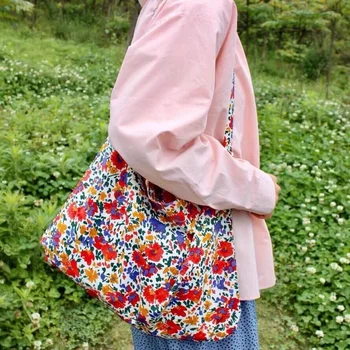 Винтажная сумка через плечо с цветочным рисунком для женщин, ретро-женская сумка из тонкой хлопчатобумажной ткани, дорожные сумки, женские большие сумки для покупок