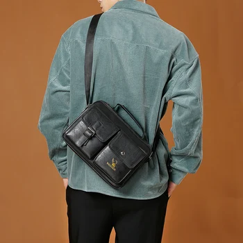 Винтажные мужские однотонные сумки-мессенджеры из искусственной кожи с множеством карманов, через плечо, для мужчин.