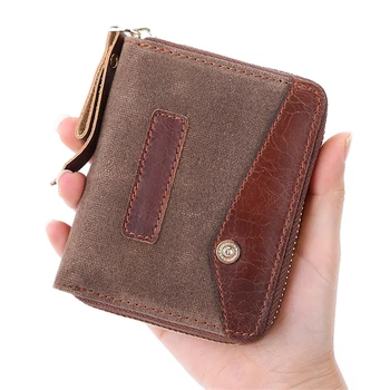 Винтажный мужской короткий кошелек, кожаный держатель для карт верхнего слоя, мужской кошелек с карманом для монет, блокирующий RFID, женский клатч на молнии.