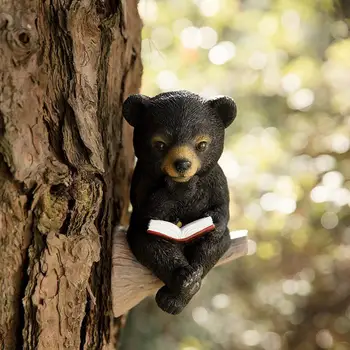 Водонепроницаемый Декоративный Медвежонок с высокой имитацией Книги для чтения Садовая Статуя Миниатюрная Скульптура Медведя Украшение крыльца