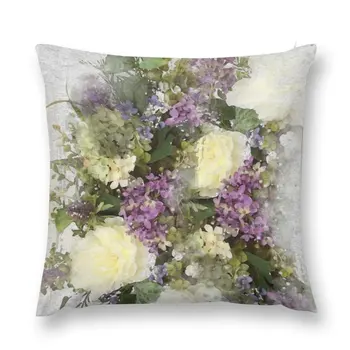 Всевозможные прелести- акварельный цветочный букет из кремовых роз и фиолетовых цветов, наволочки для диванов