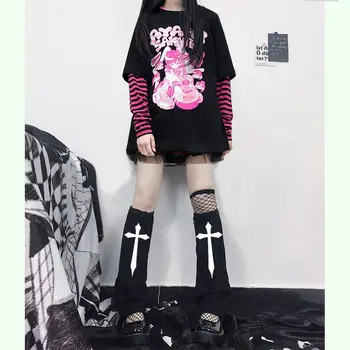 Вязаные носки для женщин JK, японские черные накидки на икры, гетры Harajuku, тонкие накидки для девочек в стиле кросс-панк, манжеты для ботинок