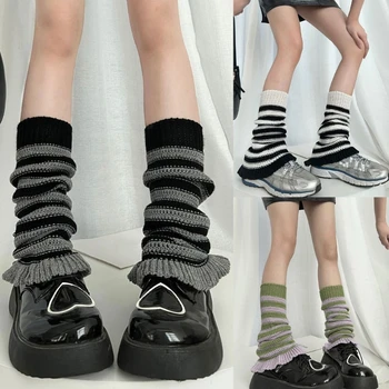 Гетры в стиле лолиты для девочек, вязаные расклешенные рукава Y2K в полоску, готические мешковатые носки с манжетами на щиколотках, униформа JK для ног
