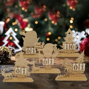 Декор календаря обратного отсчета Рождества Рождественские Деревянные Поделки для рабочего стола Декор Календаря Санта-Оленя Орнамент для праздничной вечеринки L5