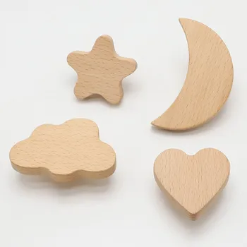 Деревянные ручки для ящиков с Луной, Звездное облако, украшение для детей, деревянные ручки для мебели в форме сердца