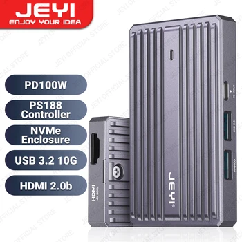 Док-станция JEYI USB C 10G с корпусом SSD M.2 NVMe, концентратором PS188 5 в 1 USB 3.2 3.0, поддерживает PD 100 Вт, HDMI 2.1b 4K при 60 Гц