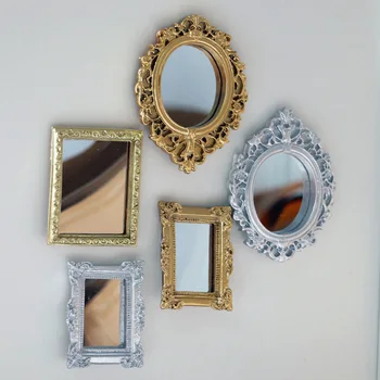 Домашнее Мини-классическое Зеркало, Золотые и Серебряные Круглые Резные Аксессуары, Миниатюрная модель декоративного зеркала
