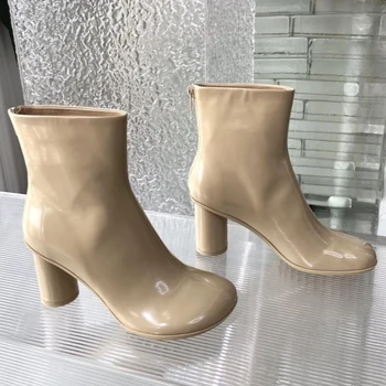 Женские ботинки с круглым носком, модные плюшевые короткие ботильоны из натуральной кожи на осень-зиму, универсальные изысканные короткие ботинки для девочек
