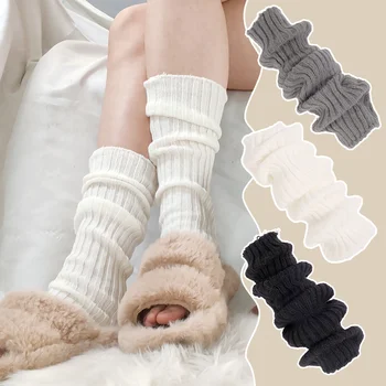 Женские гетры JK Lolita, осенне-зимние утепленные белые вязаные чулки, противоскользящие ножки, длинные носки Y2K, манжеты для ботинок