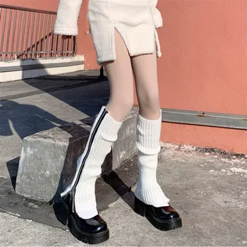 Женские длинные однотонные носки для ботинок Гетры Вязаные зимние чехлы на молнии для ног