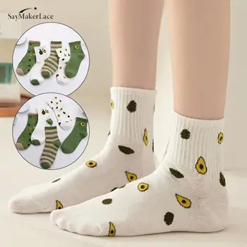 Женские Милые хлопчатобумажные носки с авокадо, мультяшные носки средней длины, дышащие носки для школьников, Модные носки в стиле харадзюку для девочек