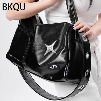 Женские сумки-тоут BKQU в студенческом стиле Y2k 2023, большая вместительная сумка через плечо, простая модная эстетичная сумка через плечо из искусственной кожи, универсальная.