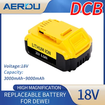 Замена Электроинструмента AERDU 18V 6.0Ah MAX Battery Для DeWalt DCB184 DCB181 DCB182 DCB200 18V 3Ah 6Ah 20V Аккумулятор + Зарядное Устройство 2A