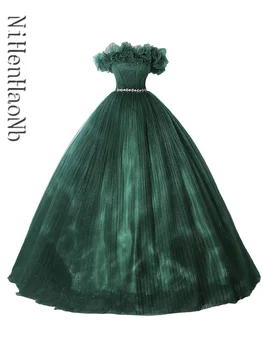 Зеленые пышные платья, Классическое вечернее платье, Винтажное бальное платье с открытыми плечами, вечернее платье для выпускного вечера, Vestidos