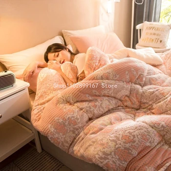 Зимнее утепленное плюшевое одеяло, пуховое одеяло, Двустороннее бархатное одеяло, кашемировое стеганое теплое одеяло, Одноместный двухместный размер Queen Size