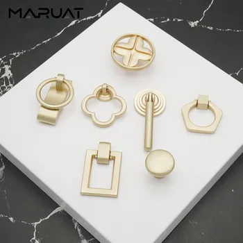 Золотое латунное матовое тяговое кольцо, минималистичный современный шкаф, мебель для шкафов с выдвижными ящиками, ручка с одним отверстием
