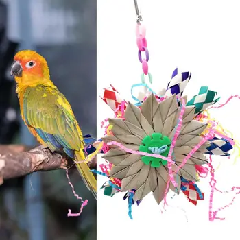 Игрушка для птиц из цветной бумаги, прочные подвесные игрушки для жевания птиц, Забавные безопасные аксессуары для жевания попугаев для птиц, простая установка