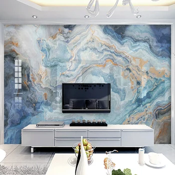Изготовленное на заказ фото Абстрактный узор из голубого мрамора Диван в гостиной, Фон для телевизора, Настенный декор, Роспись на кухне, водонепроницаемые обои