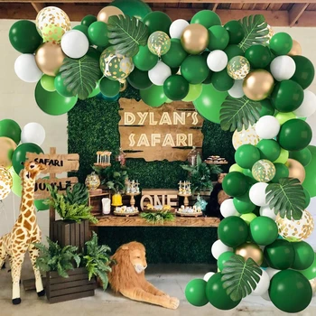 Комплект арки с зеленой гирляндой из воздушных шаров, декор для вечеринки с Днем рождения, детский душ, Сафари по джунглям, украшение воздушным шаром Wild One на 1-й день рождения