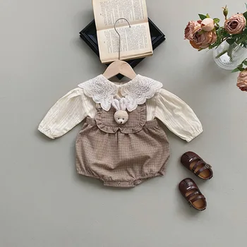Комплект одежды для маленьких девочек MILANCEL, блузка для малышей и комбинезон в клетку, костюм для девочек из 2 предметов