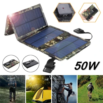 Комплект складных солнечных панелей мощностью 50 Вт, USB-аккумулятор солнечной энергии мощностью 5 В, солнечные элементы, водонепроницаемая солнечная батарея для кемпинга на открытом воздухе, зарядное устройство для пеших прогулок