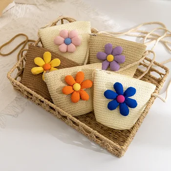 Корейская версия Тканая сумка через плечо с цветочной травой, сумка для принцессы, сумка для хранения в детском саду, кошелек для монет для девочек