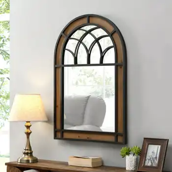 Коричневое настенное зеркало Hemmingway Arch, Фермерский дом, Арочное, 24 x 1,25 x 36 дюймов