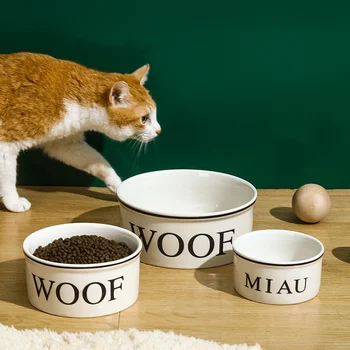Креативная кошачья миска с милой мультяшной буквой, толстостенная круглая керамическая миска для кормления домашних животных