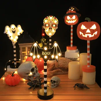 Креативный фонарь на Хэллоуин, Фестиваль дизайна Призраков, светодиодная лампа, череп в виде тыквы, Деревянное украшение, ночник, Центральная часть стола