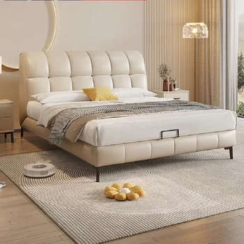 Легкая роскошная кровать из натуральной кожи 1,8 м, современный минималистичный размер, Главная спальня, свадебная кровать, двуспальная кровать