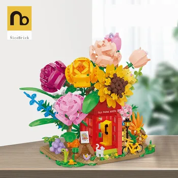 Легкие 1208 шт. + Строительные блоки в виде цветка телефонной будки, креативно собранная 3D модель Вечного цветка, кирпичи, игрушка для домашнего декора, подарок