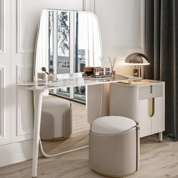 Легкий Роскошный туалетный столик в сочетании с зеркалом во весь корпус со светодиодной подсветкой Табурет Мебель для спальни Дизайнерский столик для макияжа