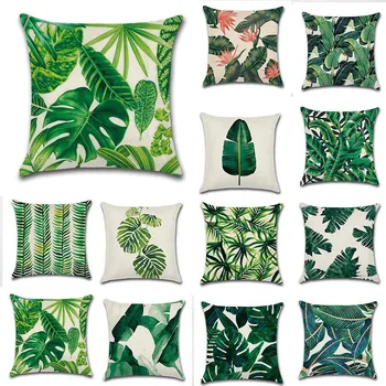 Летнее Тропическое украшение, подушка с принтом листьев, Зеленая подушка с принтом растений для дивана, домашняя декоративная наволочка